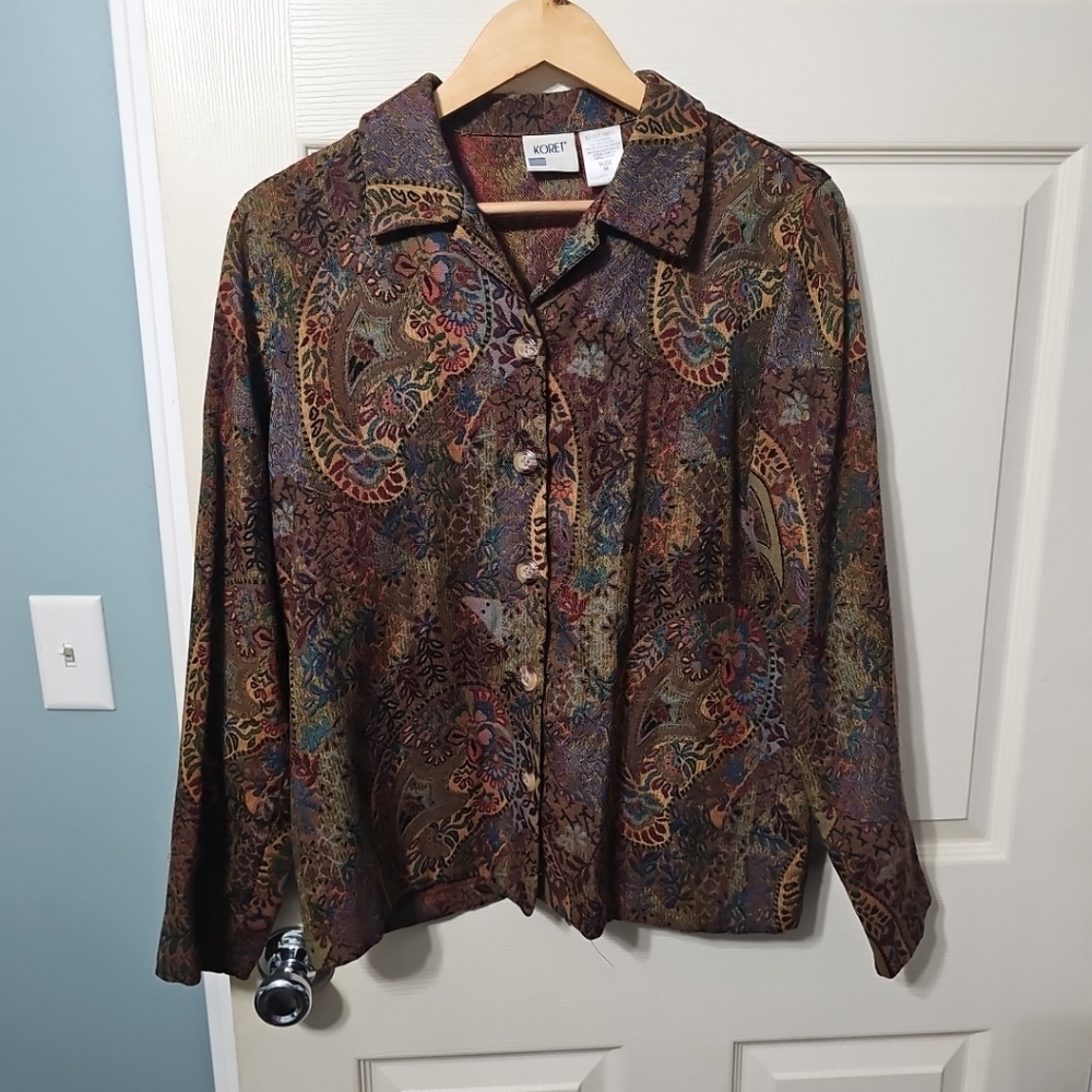 Koret Vintage Shirt Jacket Womens Medium Shacket Colorful Floral Paisley Pattern